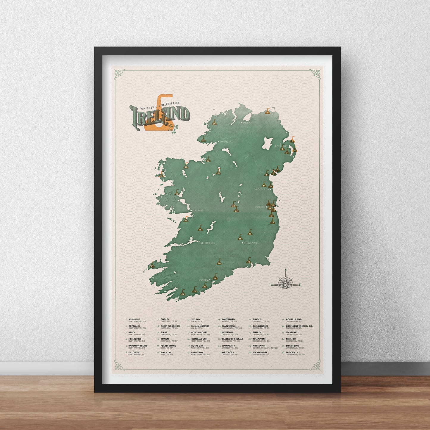 Whiskey Distillery Map of Ireland