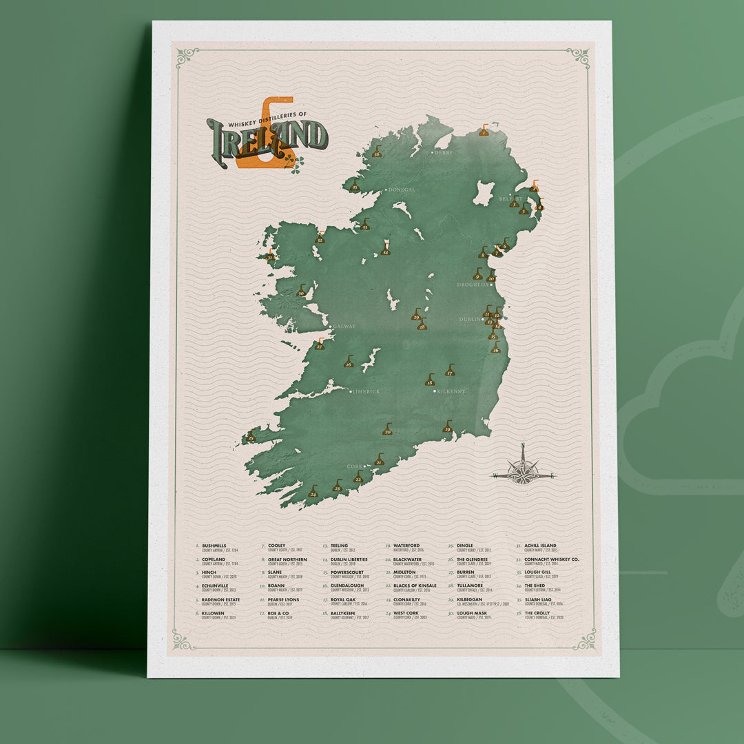 Whiskey Distillery Map of Ireland