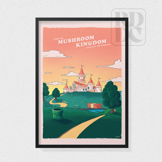 Mushroom Kingdom Travel Poster - Super Mario Poster